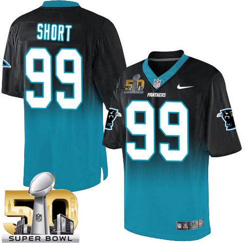 Nike Panthers #99 Kawann Short Black/Blue Super Bowl 50 Men's Stitched NFL Elite Fadeaway Fashion Jersey - Click Image to Close